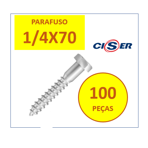 Parafuso Sextavado Rosca Soberba 1/4x70mm 100pçs