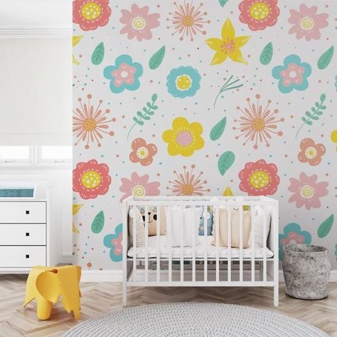 Papel de Parede Infantil Jardim Alegre Fundo Branco Gh Papel de Parede 3,0m