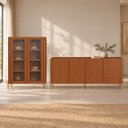 Ver imagem 1 de Kit Cristaleira com Buffet Bend Frisado Principal Incolar Cedro Metal Dourado