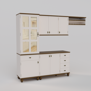 Cozinha Compacta Retrô 4 Peças Off/white/nogueira Modelo 003