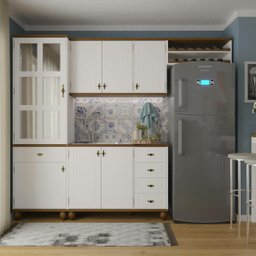 Cozinha Compacta Retrô 4 Peças Off/white/nogueira Modelo 003 - 2