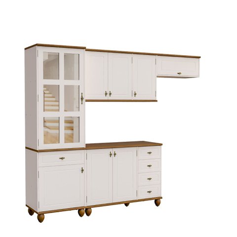 Cozinha Compacta Retrô 4 Peças Off/white/nogueira Modelo 003