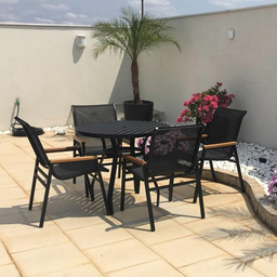 Jogo de Mesa 90cm Ripado + 4 Cadeiras Aluminio Tela Sling para Piscina Jardim Área Externa - 2