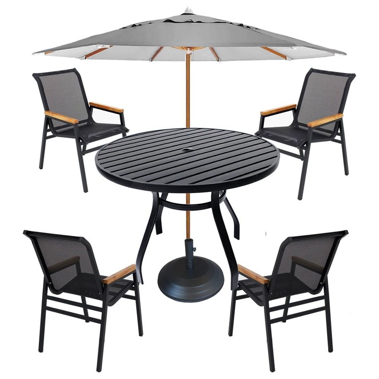 Jogo de Mesa 90cm Ripado + 4 Cadeiras Aluminio Tela Sling para Piscina Jardim Área Externa Jogo de Mesa 90cm Ripado + 4 Cadeiras Aluminio Tela Sling para Piscina Jardim Área Externa