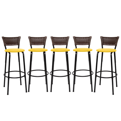 Kit 5 Banquetas para Cozinha Banco Alto Junco Argila Balcão Ilha Bancada Bares Piscina Área Gourmet