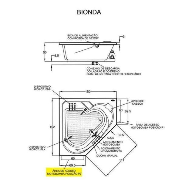 Banheira Hidromassagem Jacuzzi Bionda G4 1,52m x 1,52m x 50cm - 09 Jatos P2 - Com aquecedor - 4
