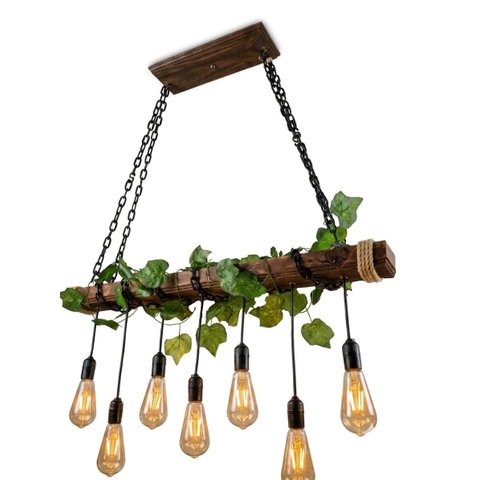 Lustre Luminária Madeira Maciça Rústico Industrial Bivolt para 7 Lâmpadas Pó de Madeira Roots