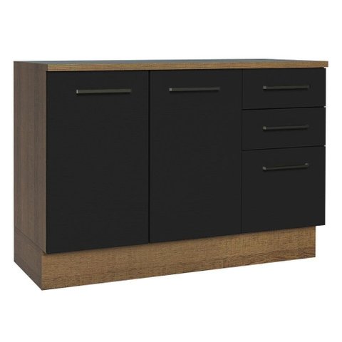 Balcão de Pia Cozinha 2 Portas e 3 Gavetas (com Tampo) Rustic/preto Agata Madesa Rustic/preto