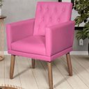 Ver imagem 5 de Poltrona Decorativa Tecido Corano para Sala de Espera Comercial Base Fixa Pés em Madeira Natural