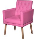 Ver imagem 1 de Poltrona Decorativa Tecido Corano para Sala de Espera Comercial Base Fixa Pés em Madeira Natural