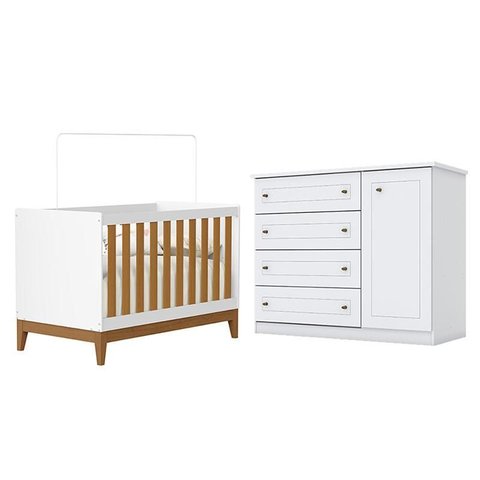 Berço Americano Flip Branco Acetinado Savana Reller e Cômoda Infantil Americano Brando Hp - Henn