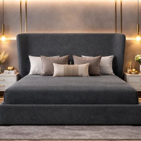 Cabeceira Liz Estofada para Cama Casal Luxo Moderna Premium Cinza Grafite