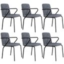 Ver imagem 1 de Kit 06 Cadeiras Estofada para Sala de Jantar com Braço Loft Preto C01 Linho Prata - Lyam Decor