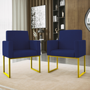 Ver imagem 6 de Kit 2 Poltronas + Namoradeira Lugares Recepção Base Dourada Cor:azul Marinho