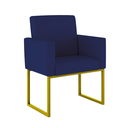 Ver imagem 7 de Kit 2 Poltronas + Namoradeira Lugares Recepção Base Dourada Cor:azul Marinho