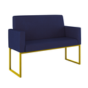 Ver imagem 2 de Kit 2 Poltronas + Namoradeira Lugares Recepção Base Dourada Cor:azul Marinho