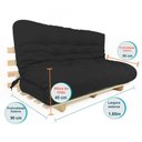 Ver imagem 2 de Sofa Cama Futon Oriental King Preto Madeira Maciça Pinus Natural sem Pintura