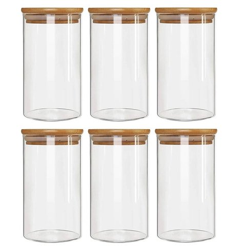 Kit 6 Potes Borossilicato Hermético Tampa Bambu 1100ml Class