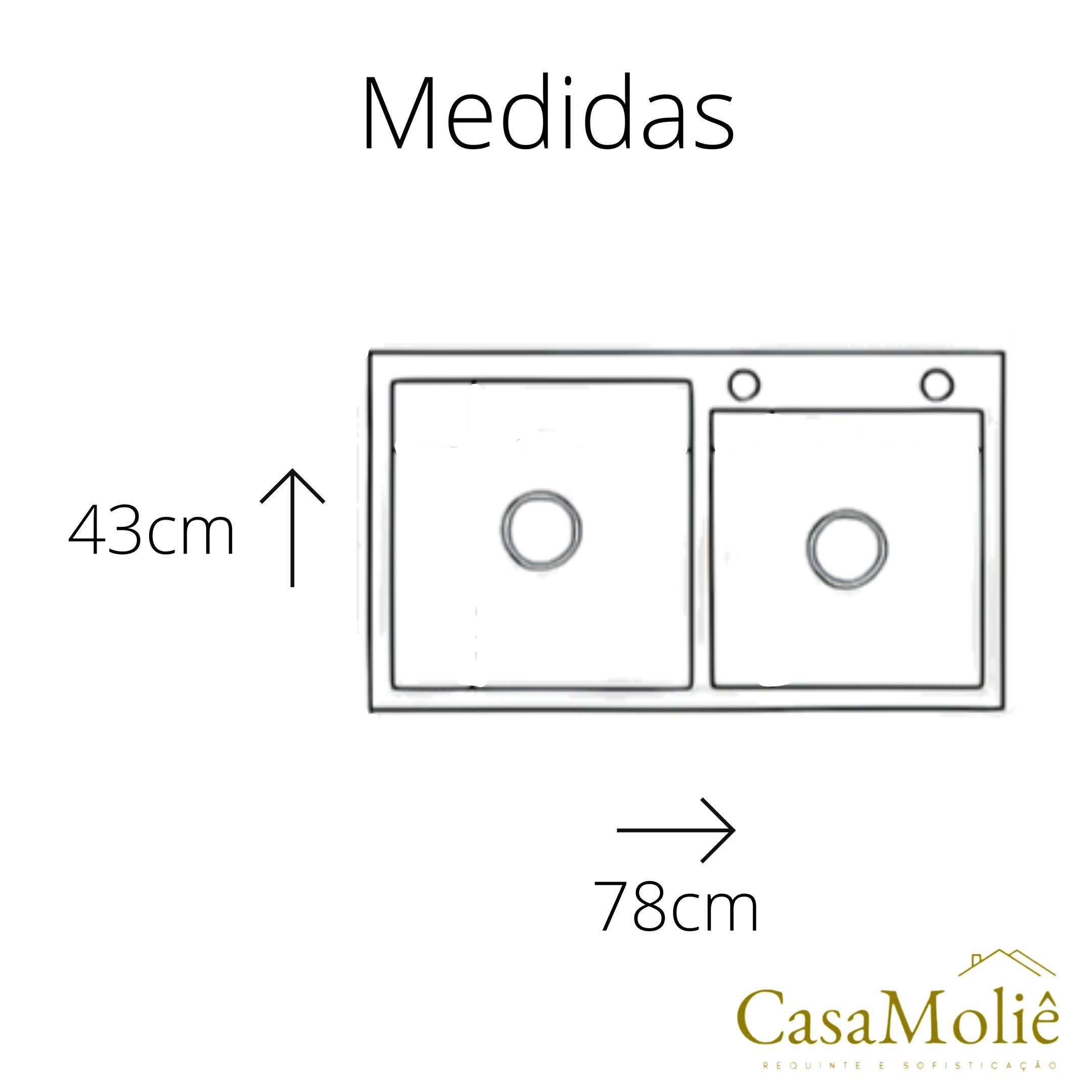 Cuba Dupla Inox Preta Quadrada 78x43 Gourmet C/ Acessórios - 4