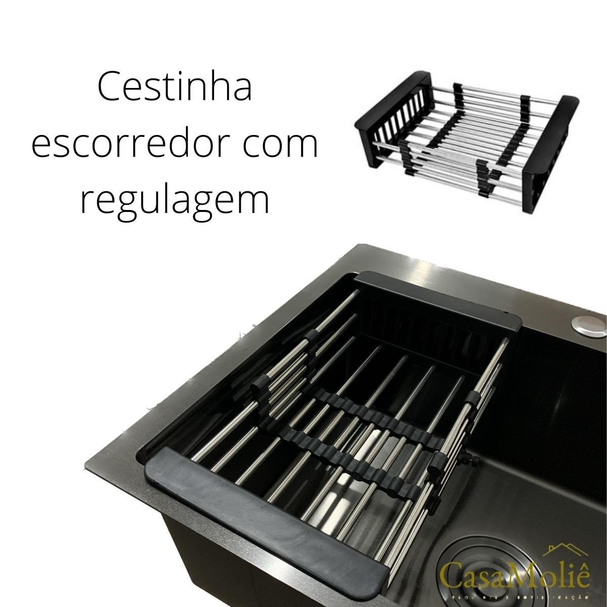 Cuba Dupla Inox Preta Quadrada 78x43 Gourmet C/ Acessórios - 3