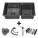 Ver imagem 1 de Cuba Dupla Inox Preta Quadrada 78x43 Gourmet C/ Acessórios