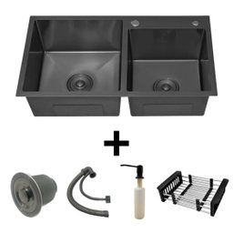 Cuba Dupla Inox Preta Quadrada 78x43 Gourmet C/ Acessórios - 1
