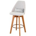 Ver imagem 3 de Kit 09 Banquetas Alta Maya Giratória com Encosto Gourmet Linho Bege e Almofada Suede Branco -