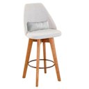 Ver imagem 4 de Kit 09 Banquetas Alta Maya Giratória com Encosto Gourmet Linho Bege e Almofada Suede Branco -