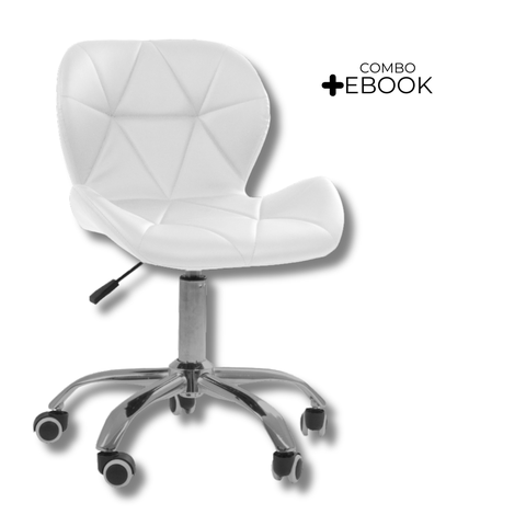 Cadeira Office Eiffel Slim Ajustável Base Giratória - Branco + E-book