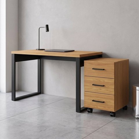 Escrivaninha 100% MDF 135cm com Gaveteiro 3 Gavetas