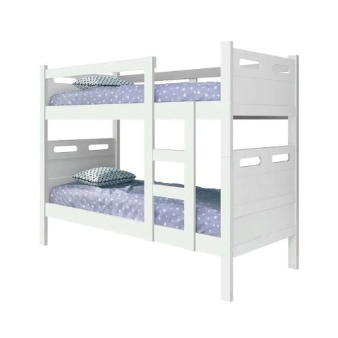 Beliche Jaspe com Escada e Grade de Proteção Lateral para Quarto Infantil Juvenil - Branca