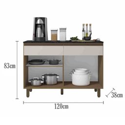 Balcao Com Tampo 2 Pts 2 Gavs 120CM 17003 Oak Off White PLN - 4