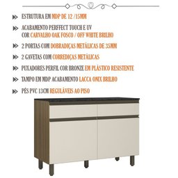 Balcao Com Tampo 2 Pts 2 Gavs 120CM 17003 Oak Off White PLN - 5