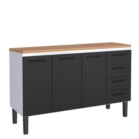 Balcão de Aço com Tampo Madeira 144x91x52cm 3 Portas 4 Gavetas Juno 150 Cozimax Preto/jequitiba