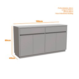 Balcão Buffet 4 Portas e 2 Gavetas de 150cm em MDF Lorient Ype - ÉdeCasaMóveis                                                                  - 3