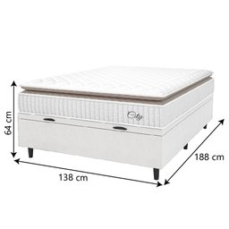 Cama Box Baú Colchão Casal Molas Ensacadas City Pillow Top 138x188x64cm Linho Branco / Bege Hellen - 4