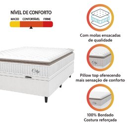 Cama Box Baú Colchão Casal Molas Ensacadas City Pillow Top 138x188x64cm Linho Branco / Bege Hellen - 6