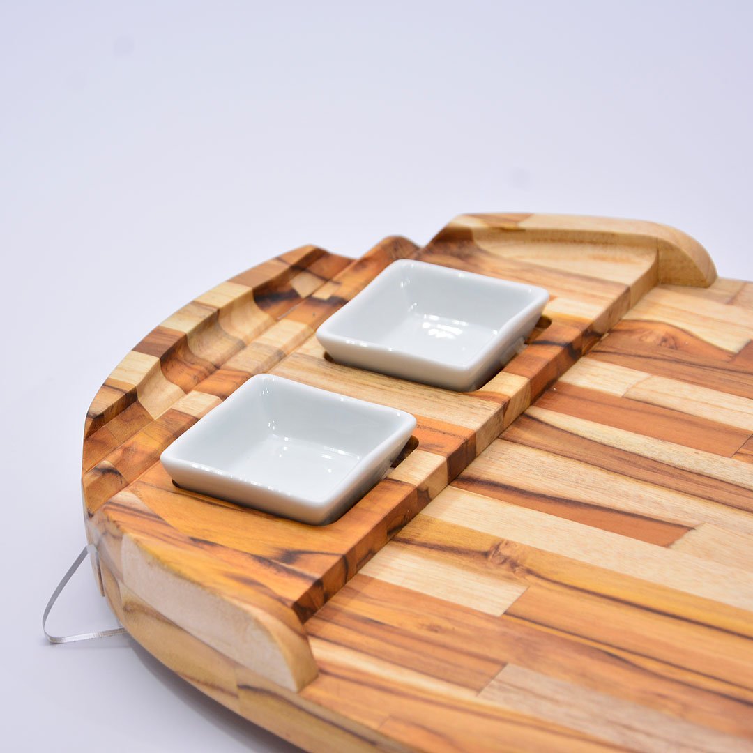Barca para Comida Japonesa em Madeira Teca com Molheiras - 2