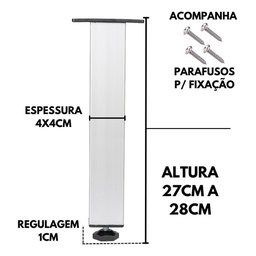 Kit 4 Pé Alumínio 27cm Fosco Cozinha Móveis 40x40 Regulável - 2