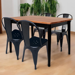 Conjunto Mesa Sala Jantar Madeira Maciça com 4 Cadeiras Resistente Aço Decoração Compacta Elegante - 1