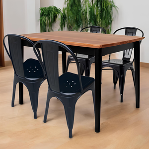 Conjunto Mesa Sala Jantar Madeira Maciça com 4 Cadeiras Resistente Aço Decoração Compacta Elegante