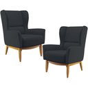 Ver imagem 1 de Kit 02 Poltronas Decorativa Fixa Base de Madeira Milena D02 Linho Chumbo C-465 - Lyam Decor