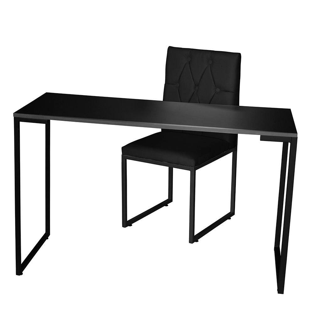 Kit Home Office Mesa Para Escritorio com Cadeira Malta Ferro Preto Suede Preto - Móveis Mafer