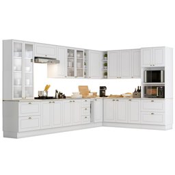 Cozinha Modulada de Canto Completa 19 Peças com Cristaleira 20 Portas Americana Branco HP - Henn - 1 Cozinha Modulada de Canto Completa 19 Peças com Cristaleira 20 Portas Americana Branco HP - Henn - 1