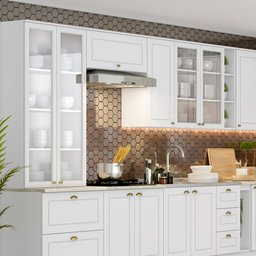Cozinha Modulada de Canto Completa 19 Peças com Cristaleira 20 Portas Americana Branco HP - Henn - 3 Cozinha Modulada de Canto Completa 19 Peças com Cristaleira 20 Portas Americana Branco HP - Henn - 3