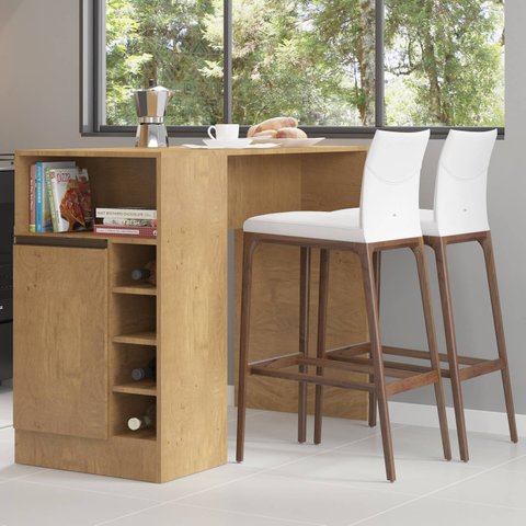 Bancada de Cozinha Multiuso 136x50cm com Garrafeiro 1 Porta 1 Nicho Aberto 03.0535 Semplicitá Móveis