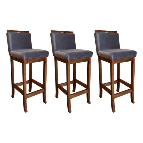 Kit 3 Banquetas Alta Gourmet Estofada com Encosto 38 x 102 cm Turim Madeira Maciça Suede Cinza CCS