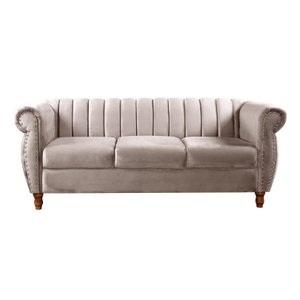 Sofá Chesterfield Realeza 3 Lugares Decoração Retrô - Veludo Capuccino