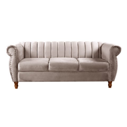 Sofá Chesterfield Realeza 3 Lugares Decoração Retrô - Veludo Capuccino