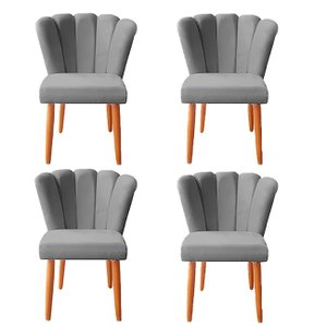 Kit 4 Cadeiras Sala de Jantar Estofada Pétala Suede Cinza - Twdecora